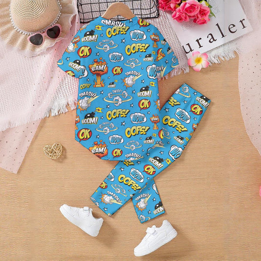 Blue Superhero Kids' Casual Top and Pants Set