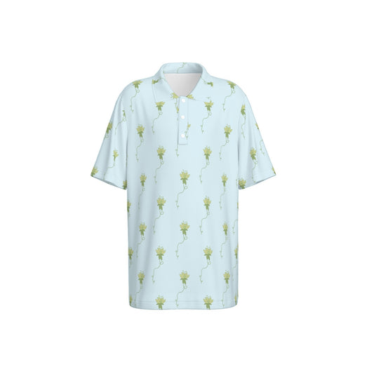 Aqua Lotus Flower Polo Collar Jersey