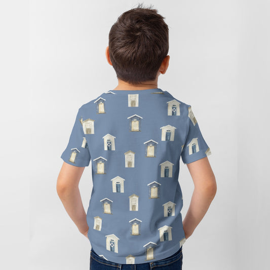 Dark Blue Beach Houses Kid's T-Shirt