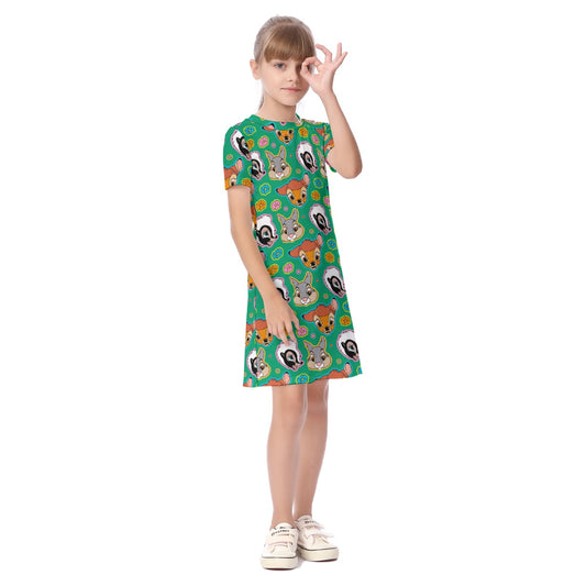 Green Forest Friends Kid's Short Sleeve Dress