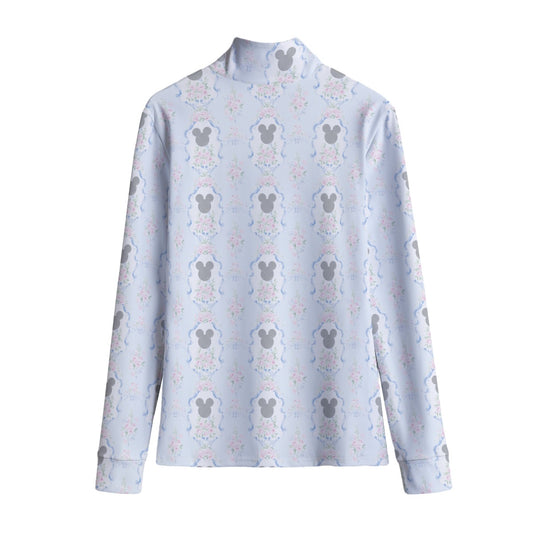Blue Grandmillenial Women's Stand-up Collar T-shirt