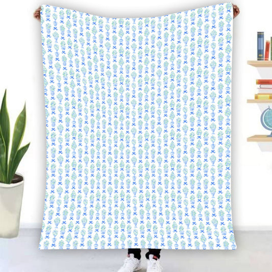 Single-Side Chinoiserie Planter Flannel Blanket