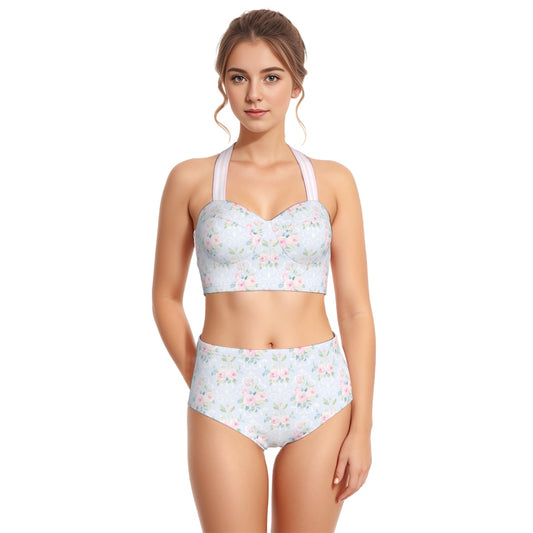 Rose Women's Swimsuit Set With Halter