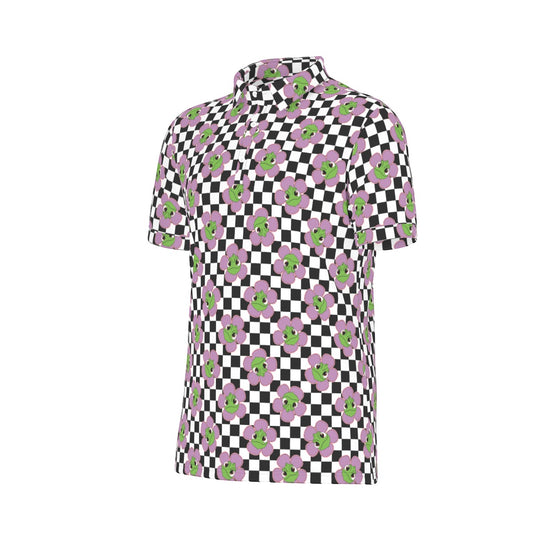 Flower Chameleon Men's Stretch Collar Polo Shirt