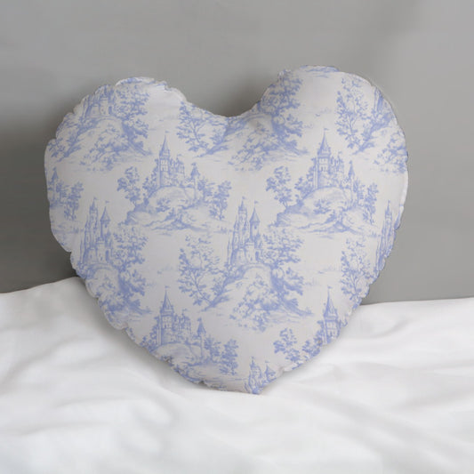 Blue Castle Toile Heart-Shaped Pillow