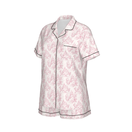 Castle Toile Women's Pajama Set With Short Sleeve