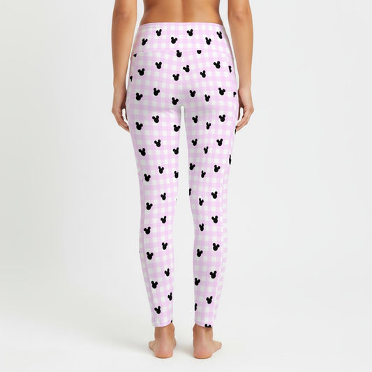 Bright Pink Gingham Women's High Waist Leggings With Side Pocket