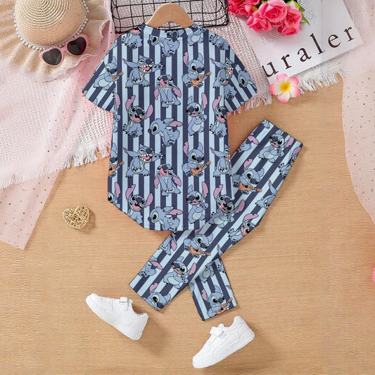 Blue Striped Alien Kids' Casual Top and Pants Set
