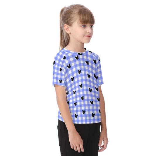 Bright Blue Gingham Kid's Raglan Sleeve T-shirt