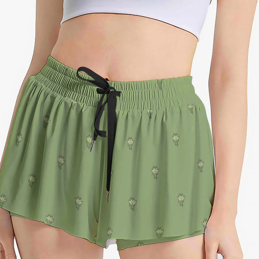 Green Lotus Flower Women's Sport Skorts With Pocket