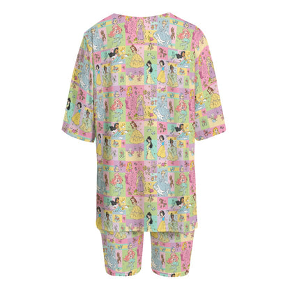 Princess Patchwork Women's T-shirt Set With Short Sleeve