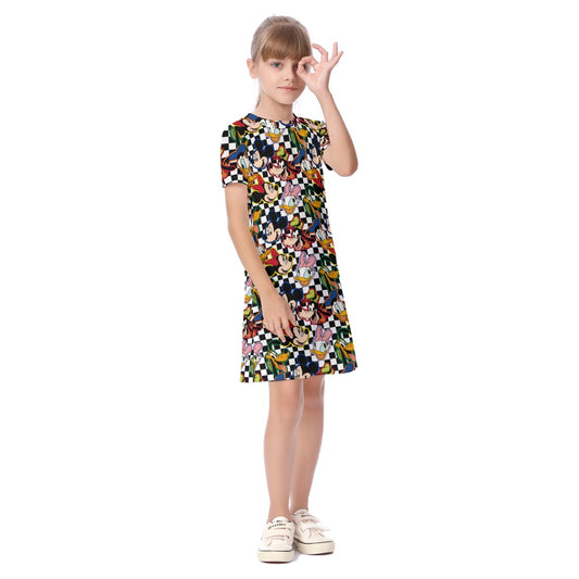 Checkered Friends Kid's Short Sleeve Dress