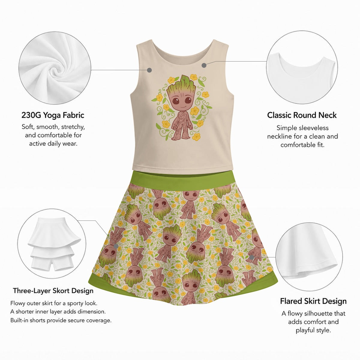 Baby Tree Girl's Sleeveless Sports Tank & Skort Set