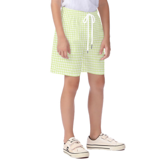 Grandmillenial Green Houndstooth Kid's Beach Shorts