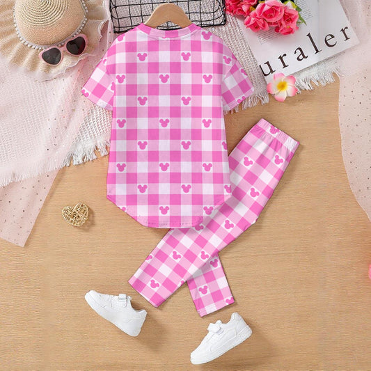 All Pink Gingham MM Kids' Casual Top and Pants Set