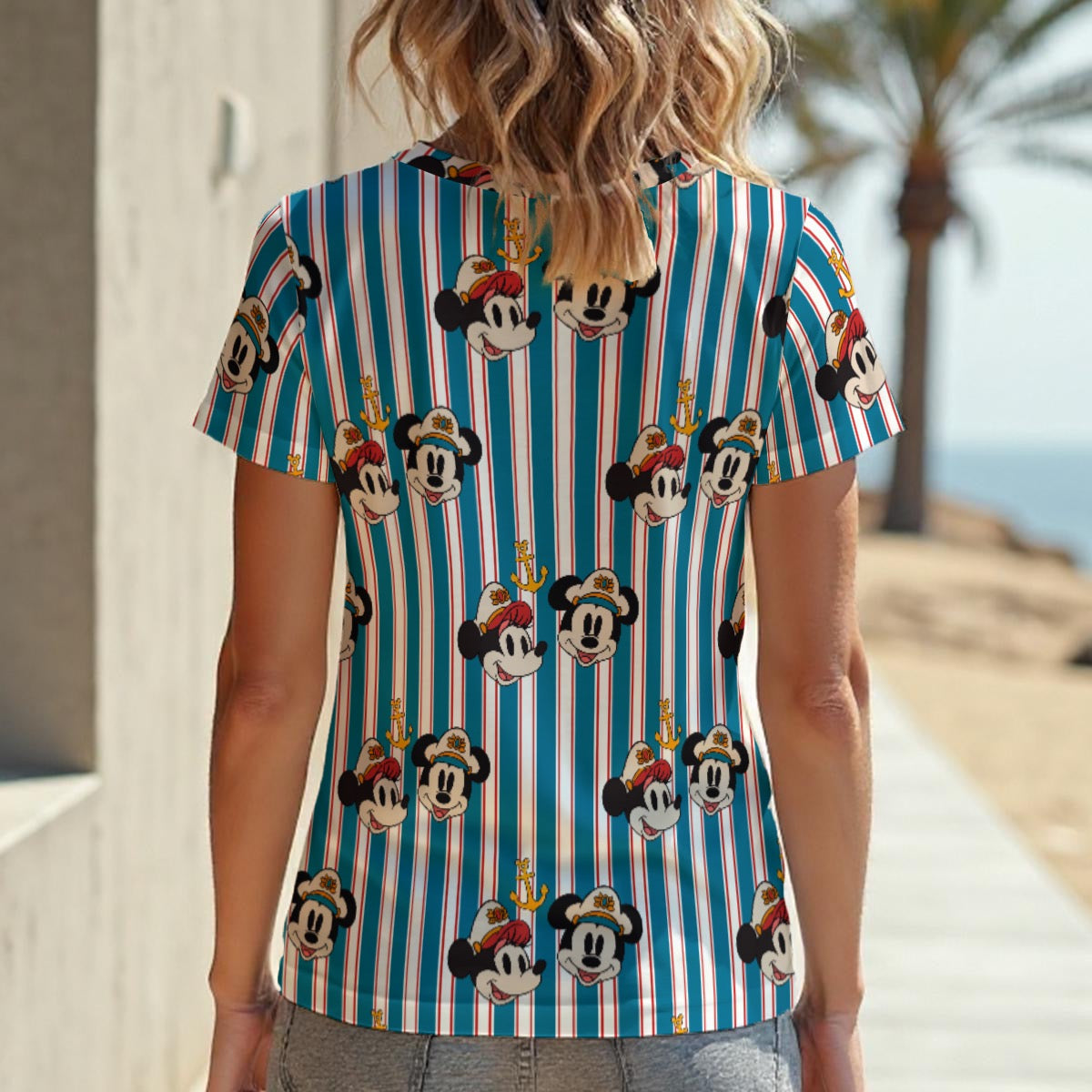 Nautical Vintage Striped MM Women‘s V-neck Athletic T-Shirt