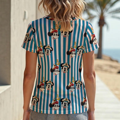 Nautical Vintage Striped MM Women‘s V-neck Athletic T-Shirt
