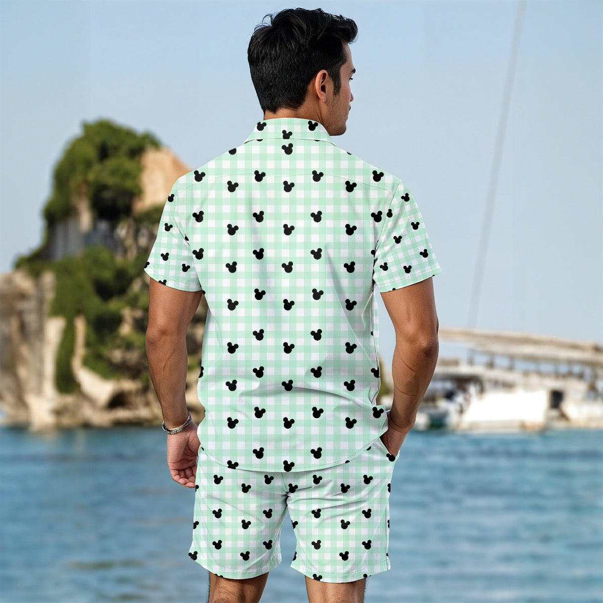 Green Gingham Men's Summer Shirt Set