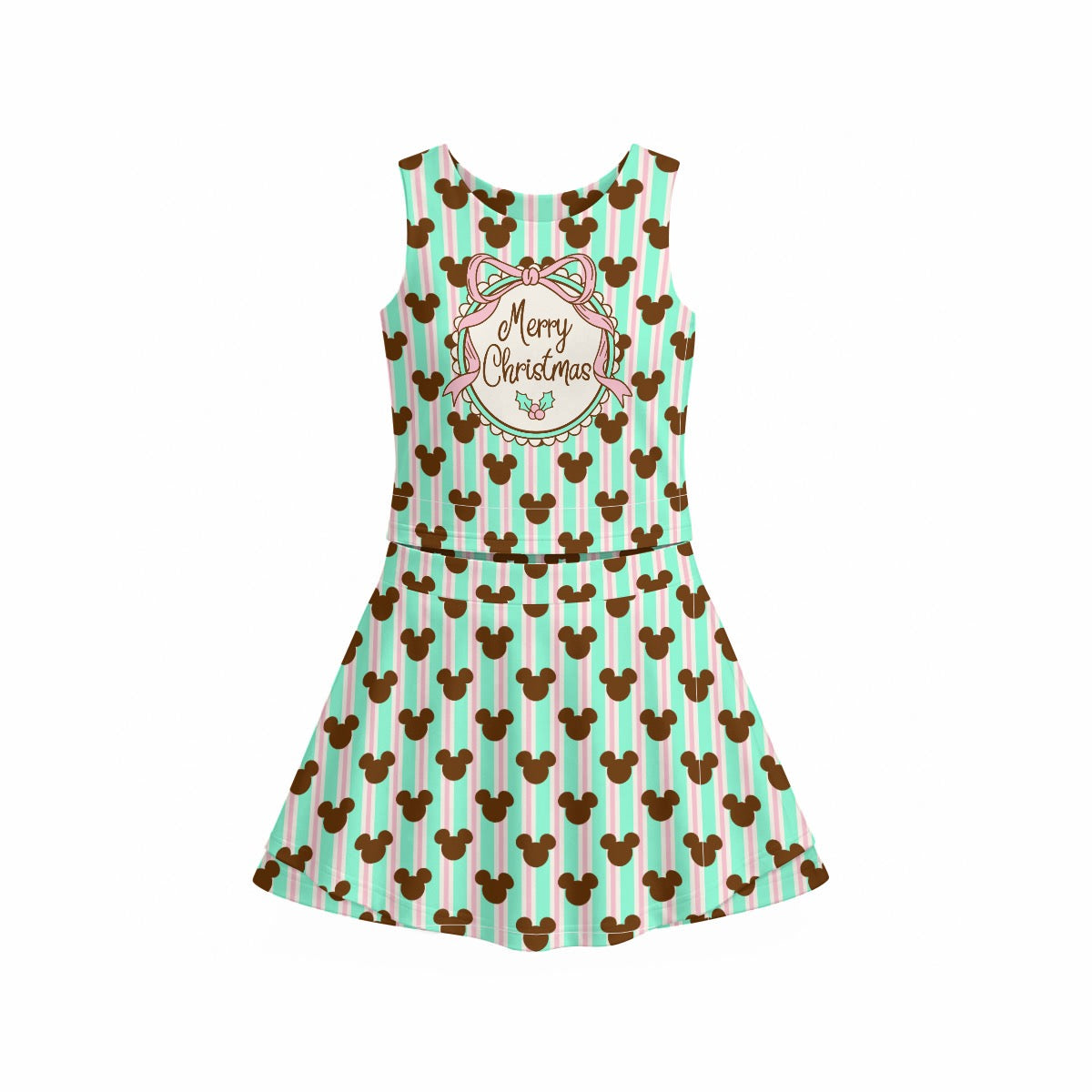 MM Merry Christmas & Christmas Mint MM Stripe Girl's Sports Tank & Skort Set