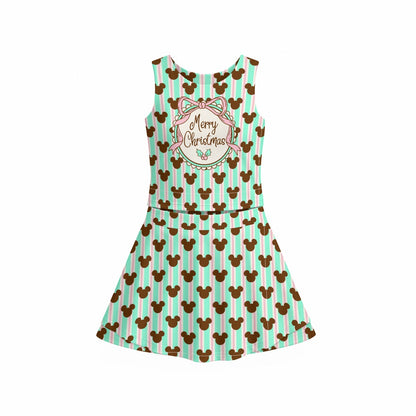 MM Merry Christmas & Christmas Mint MM Stripe Girl's Sports Tank & Skort Set