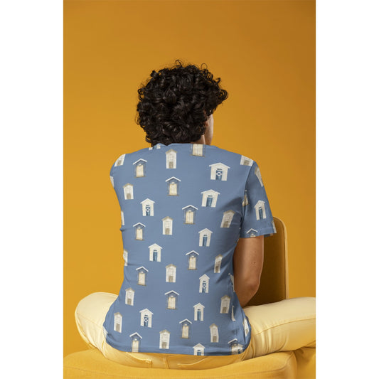 Dark Blue Beach Houses Men's Crew Neck T-Shirt
