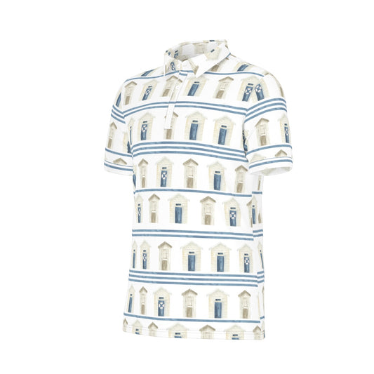 Striped Beach Houses Men's Stretch Collar Polo Shirt