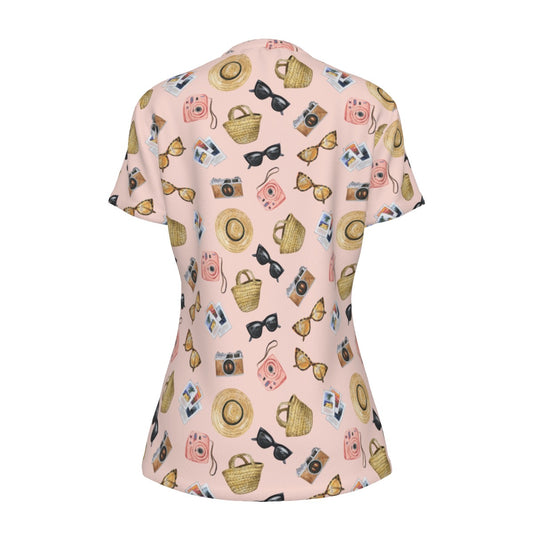 Vacay [pink] Women's Round Neck Athletic T-Shirt|210GSM