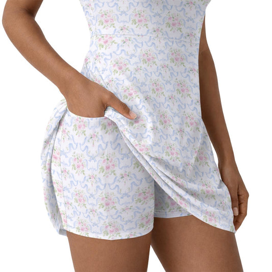 Grandmillenial Ribbon Women’s Athletic Dress With Built‑In Shorts
