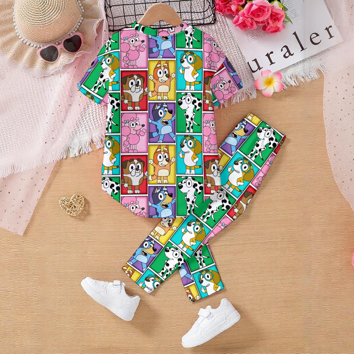 Colorful Dog Portraits Kids' Casual Top and Pants Set