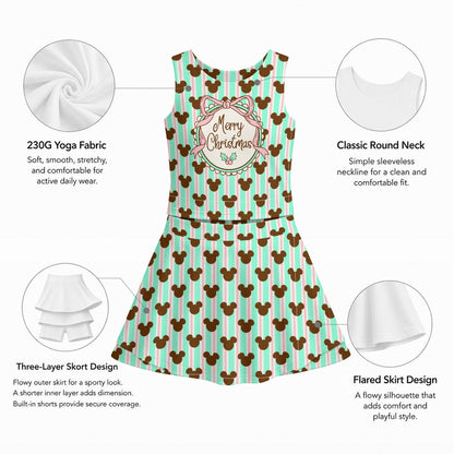 MM Merry Christmas & Christmas Mint MM Stripe Girl's Sports Tank & Skort Set