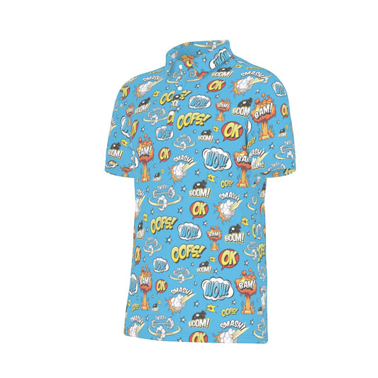 Blue Superhero Men's Stretch Collar Polo Shirt