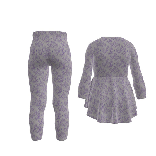 Purple Princess Castle Toile Girls LS Pants Set