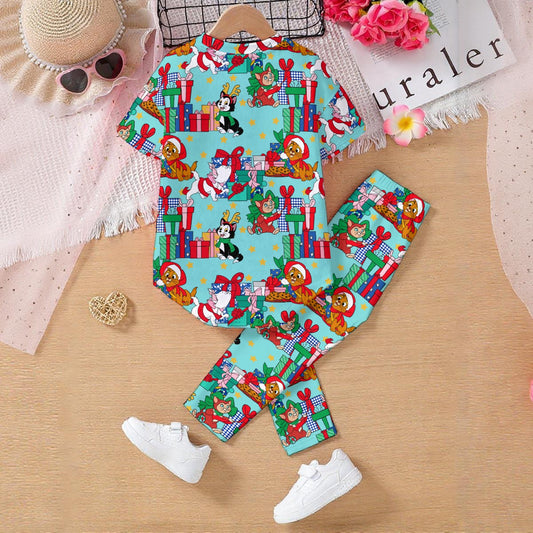 Festive Cats [aqua] Kids' Casual Top and Pants Set
