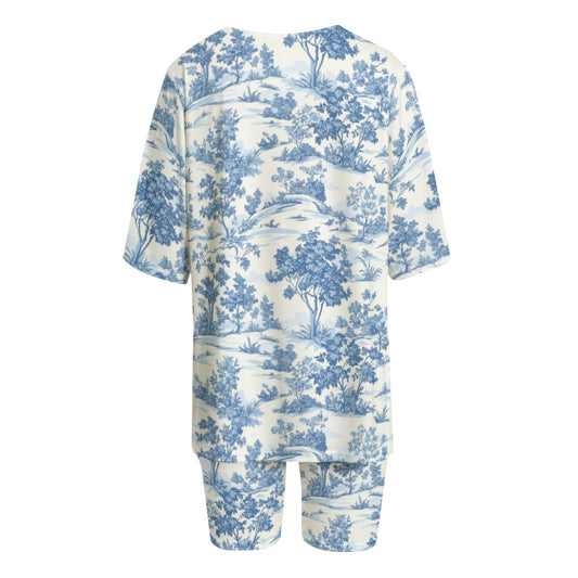 French Toile Women's T-shirt Set With Short Sleeve