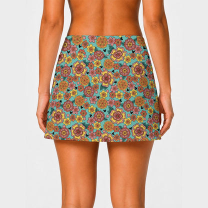 Fall Floral MM [aqua] Women's A-Line Skort