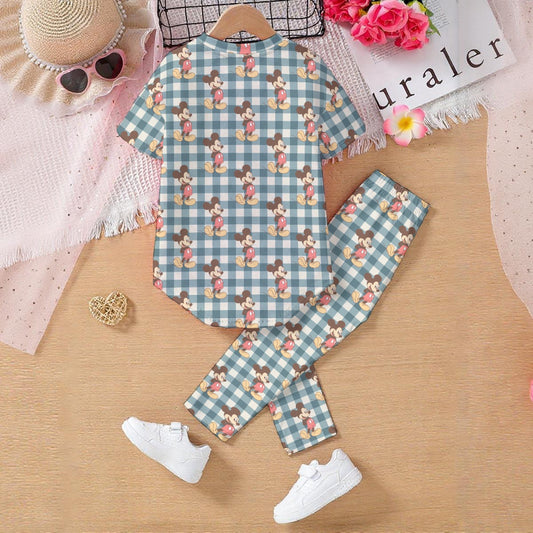 Vintage Blue Gingham MM Kids' Casual Top and Pants Set