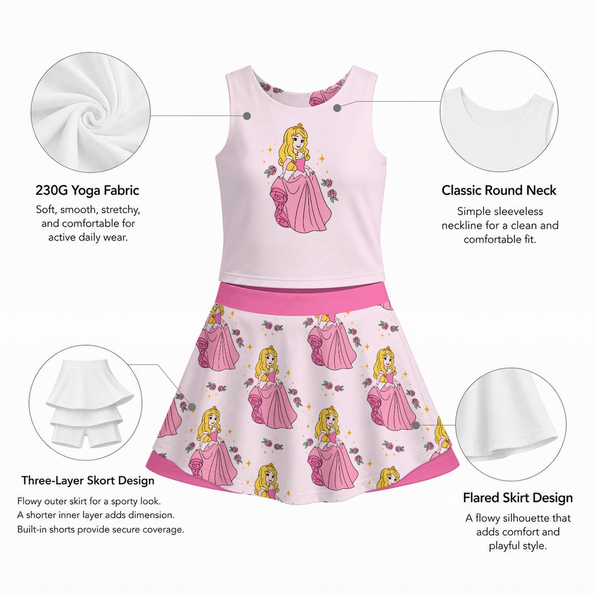 The Sleeping Princess Girl's Sports Tank & Skort Set