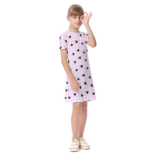 Bright Pink Gingham Kid's Short Sleeve Dress