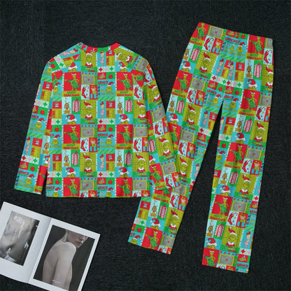 Mean One Patchwork Women’s Raglan Sleeve Pajama Set