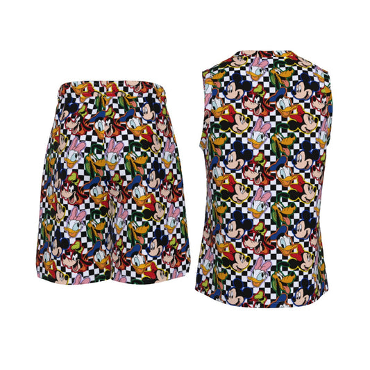 Checkered Friends Men's V Neck Basketball Set