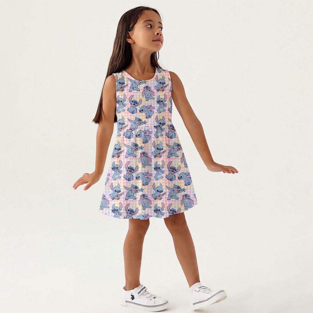 Gingham Alien Girls Sleeveless A-Line Dress