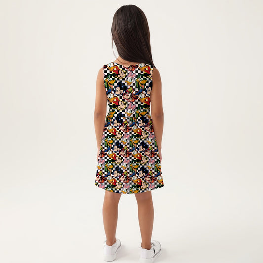 Checkered Friends Girls Sleeveless A-Line Dress