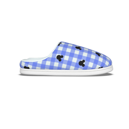 Bright Blue Gingham Women's Plush Slippers